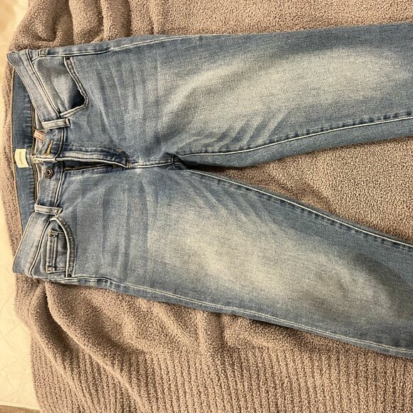 Blue jeans, straight leg, distressed bottoms - Picture 1 of 5